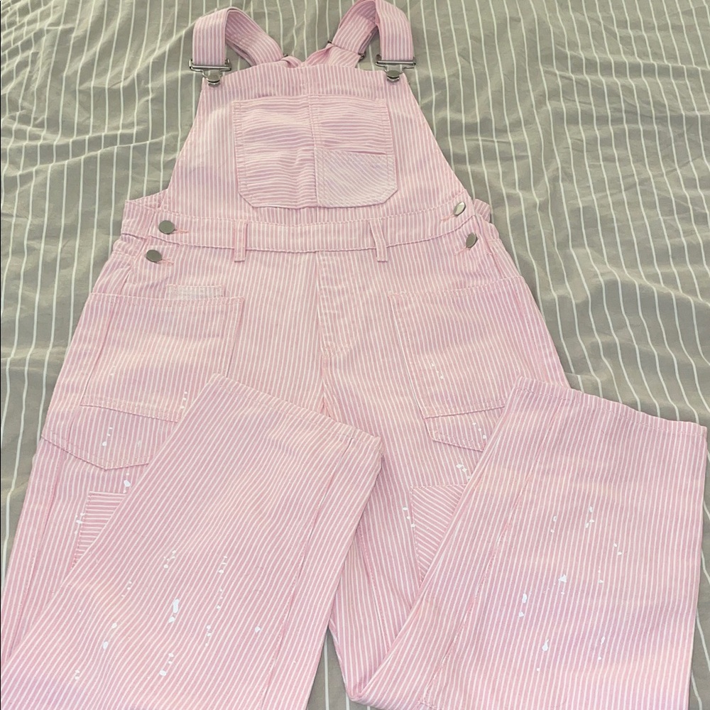 Pink Striped Cotton Overalls Jumpsuit